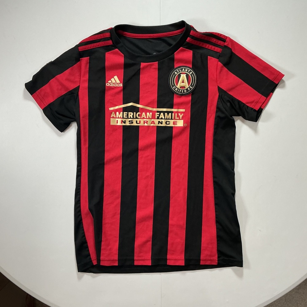 Adidas Atlanta United FC Soccer Jersey Mens Small Red Black Striped MLS Shirt